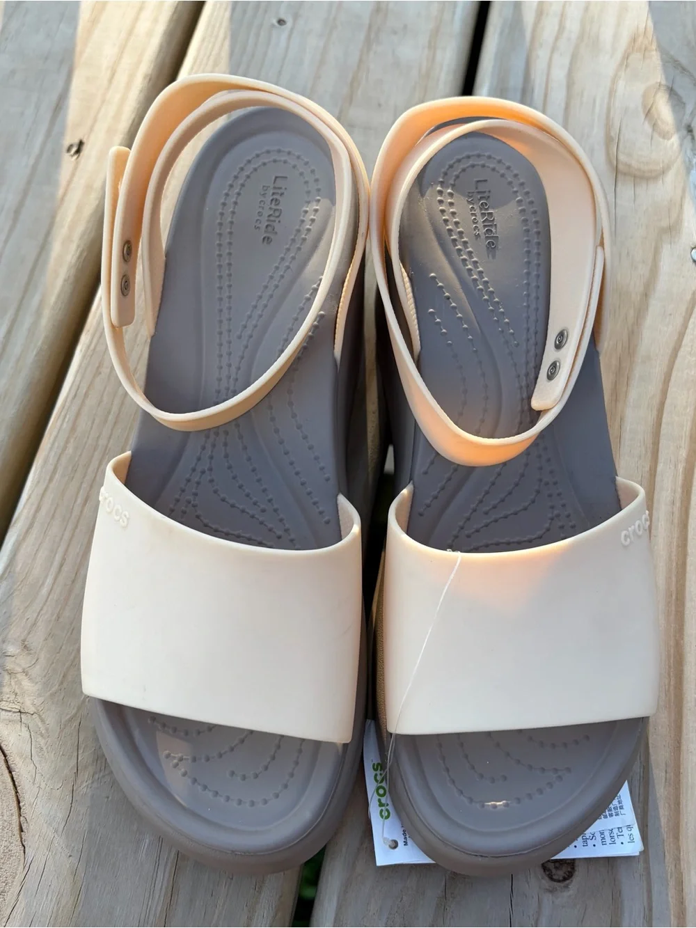 Crocs Brooklyn Women's Ankle Strap Wedge Sandals 9 Comfort Casual Neutral Chunky